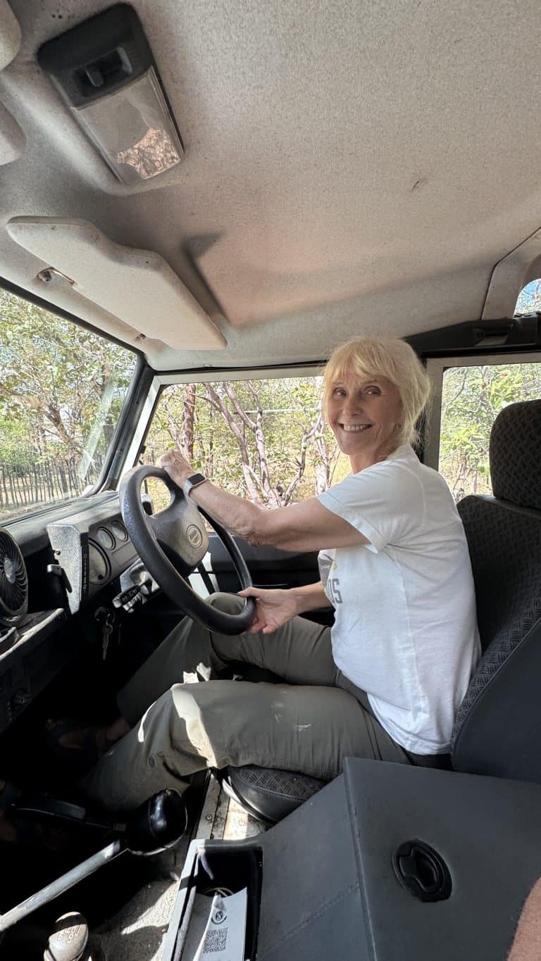Jody Butterfield in her Jeep in Simabawe driving Willy back home after the Podcast - Very nice ride