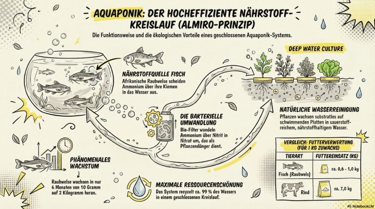 Infografik Aquakultur erstellt mit Notebook LM Almiro Aquakultur in Bozen Südtirol. Bauer to the People Podcast